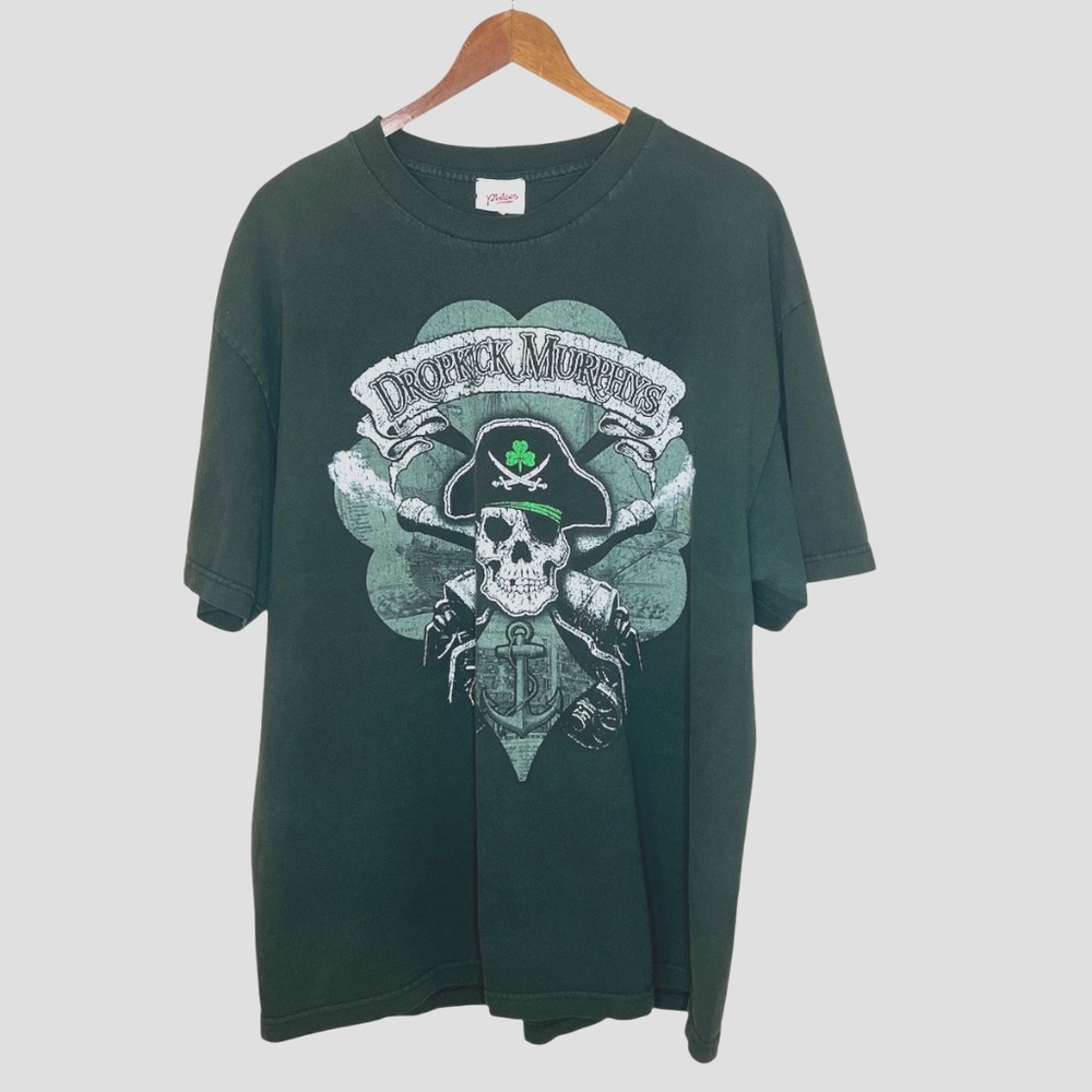 Y2K Dropkick Murphy's Skull & Crossbones Pirate Band T Shirt Green XL
